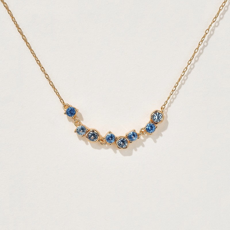 Dainty Sapphire Blue Crystal Arc Necklace