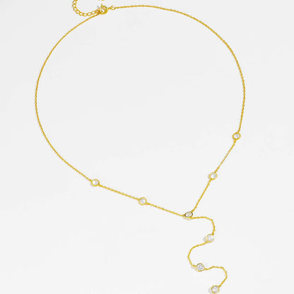 Dainty Bezel-Set Crystal Y-Necklace in Gold Vermeil