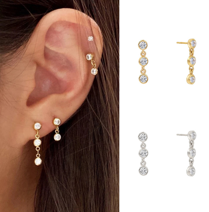Celeste Triple Stone Linear Drop Studs
