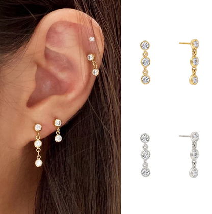 Celeste Triple Stone Linear Drop Studs