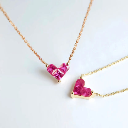 925 Sterling Silver Petite Red Heart Necklace