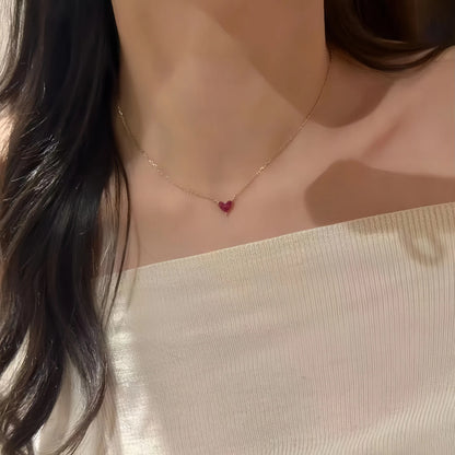 925 Sterling Silver Petite Red Heart Necklace