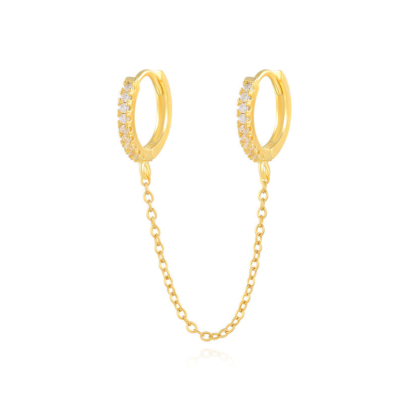 Dainty Pave Huggie Hoops with Drop Chain Link