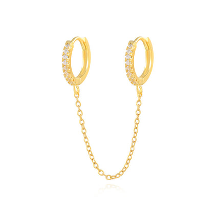 Dainty Pave Huggie Hoops with Drop Chain Link