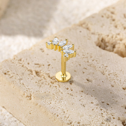 Lyra Curved Crystal Piercing Stud with Flat Back