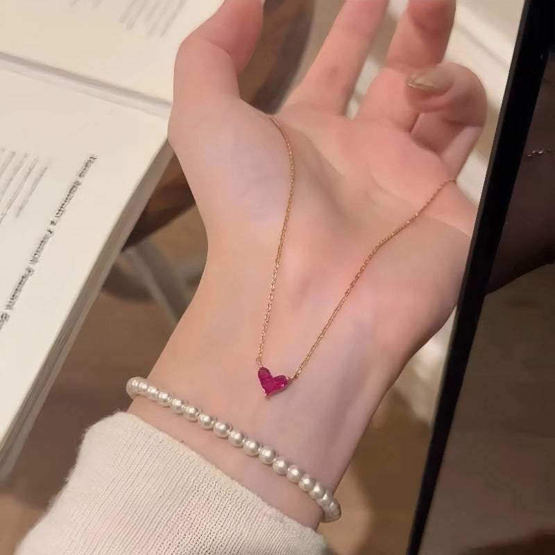 925 Sterling Silver Petite Red Heart Necklace - Close Up | Presentopia