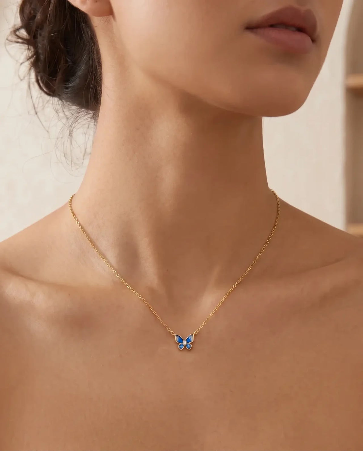 Blue Enamel Butterfly Pendant Necklace – 925 Sterling Silver Gold Plated