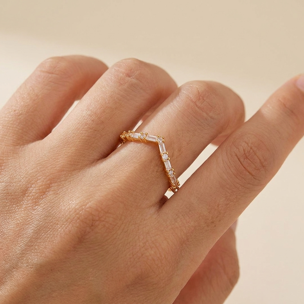 Buy Baguette Chevron Ring – 925 Sterling Silver, Gold Plated - Rings at Presentopia - View 2