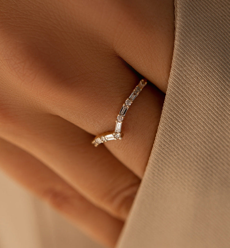 Buy Baguette Chevron Ring – 925 Sterling Silver, Gold Plated - Rings at Presentopia - View 5