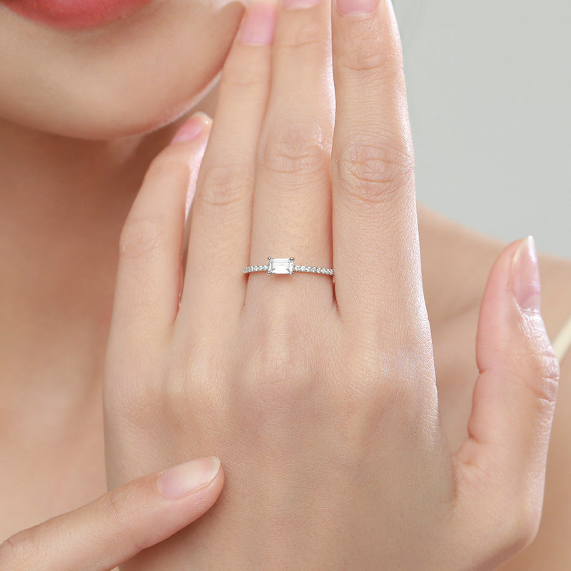 Buy Baguette Solitaire Pavé Ring - Gold Plated 925 Sterling Silver - Rings at Presentopia - View 2