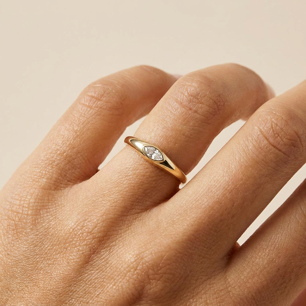 Bezel Marquise Solitaire Ring – 925 Sterling Silver, Gold Plated | Pinky Promise