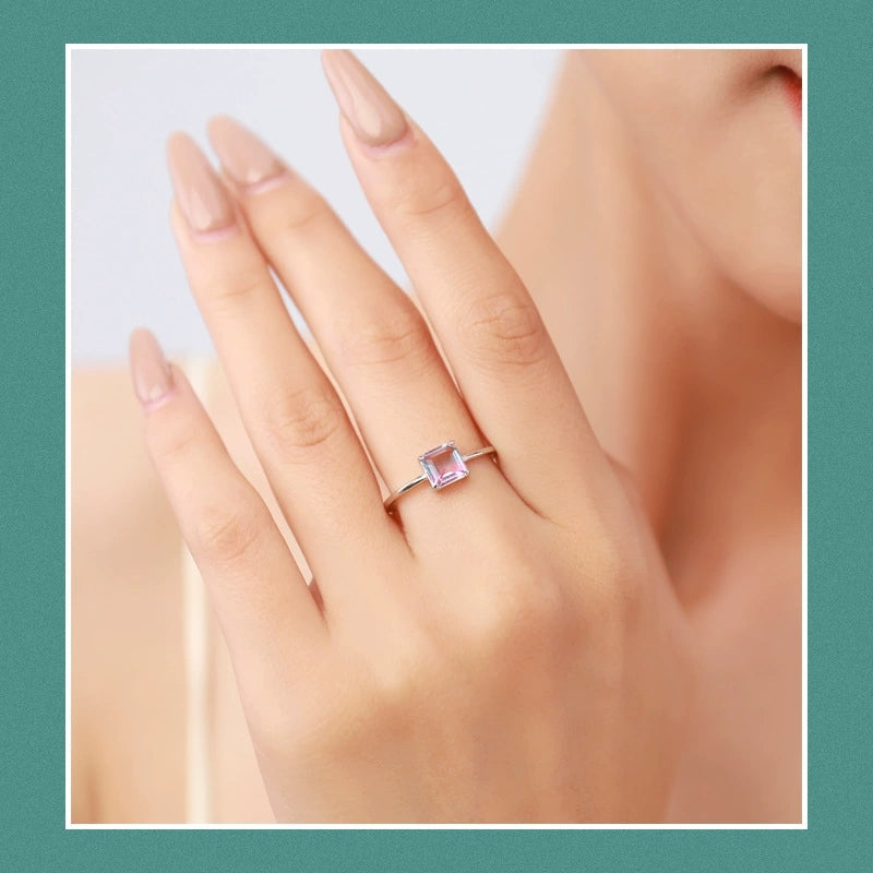 Bi-Color Gemstone Solitaire Ring – 925 Sterling Silver - Photo 6 | Pinky Promise