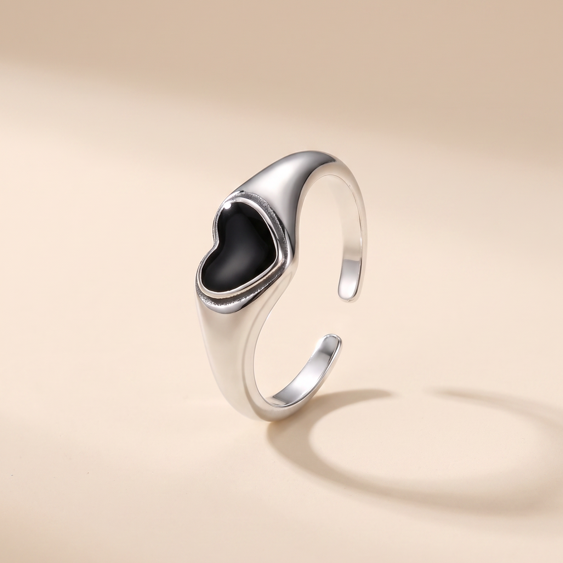 Buy Black Heart Signet Adjustable Ring - 925 Sterling Silver at Pinky Promise
