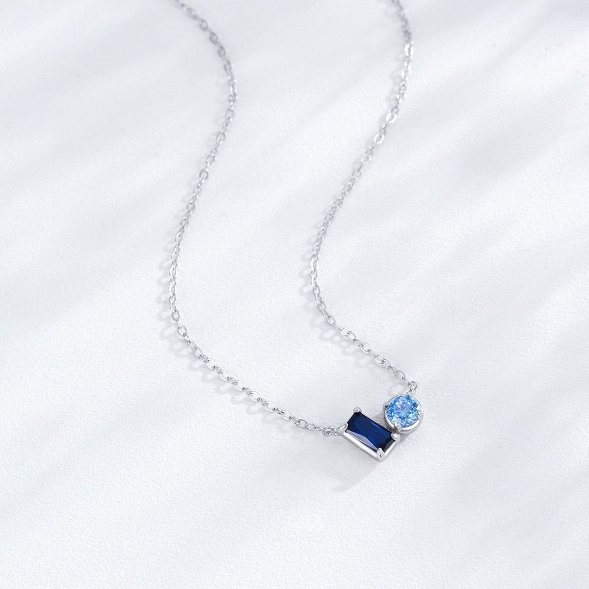 Buy Blue Baguette & Round Duo Necklace - 925 Sterling Silver - Necklaces at Presentopia - View 3
