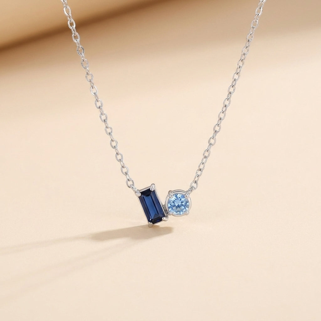 Buy Blue Baguette & Round Duo Necklace - 925 Sterling Silver - Necklaces at Presentopia