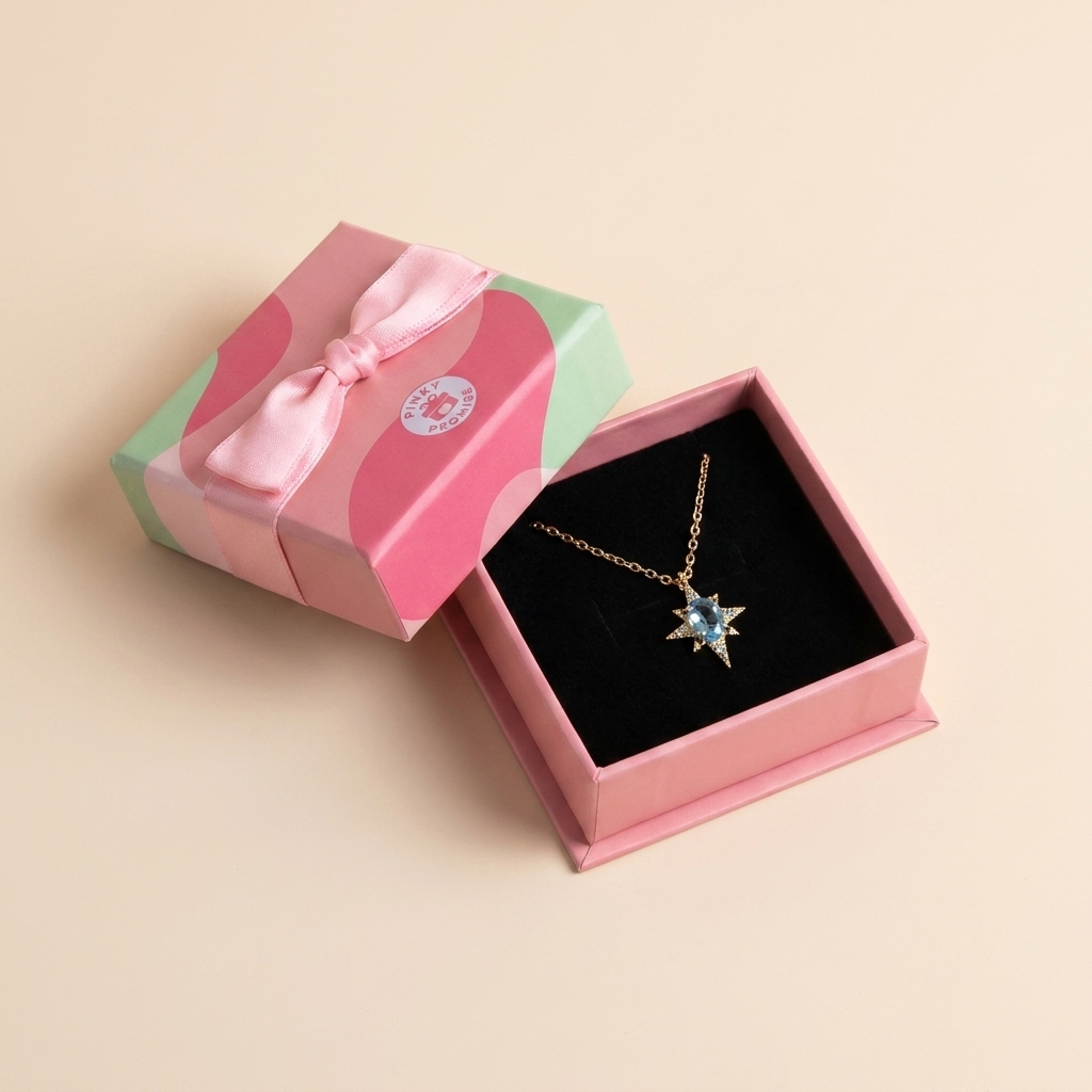 Blue Topaz Starburst Pendant Necklace - Gold Plated 925 Sterling Silver | Pinky Promise