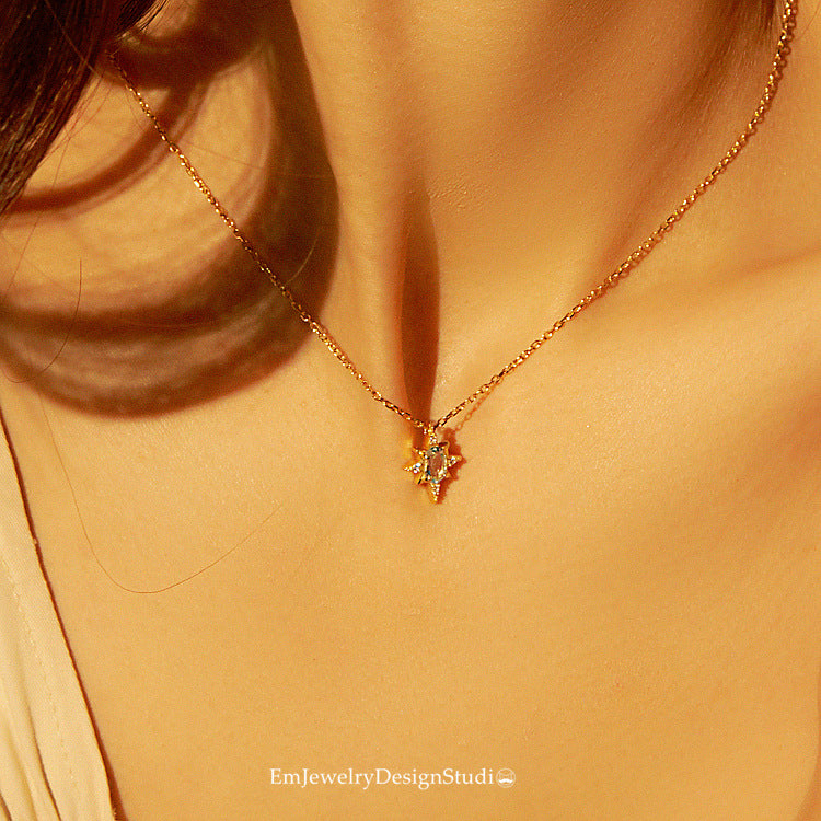 Blue Topaz Starburst Pendant Necklace - Gold Plated 925 Sterling Silver - Photo 4 | Pinky Promise