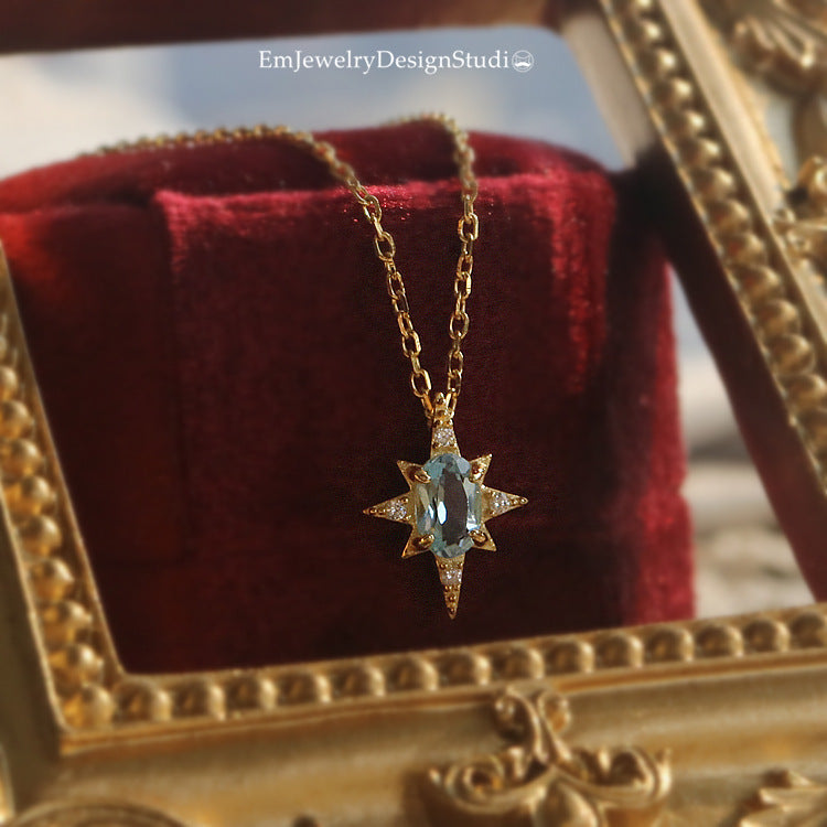 Blue Topaz Starburst Pendant Necklace - Gold Plated 925 Sterling Silver - Photo 5 | Pinky Promise