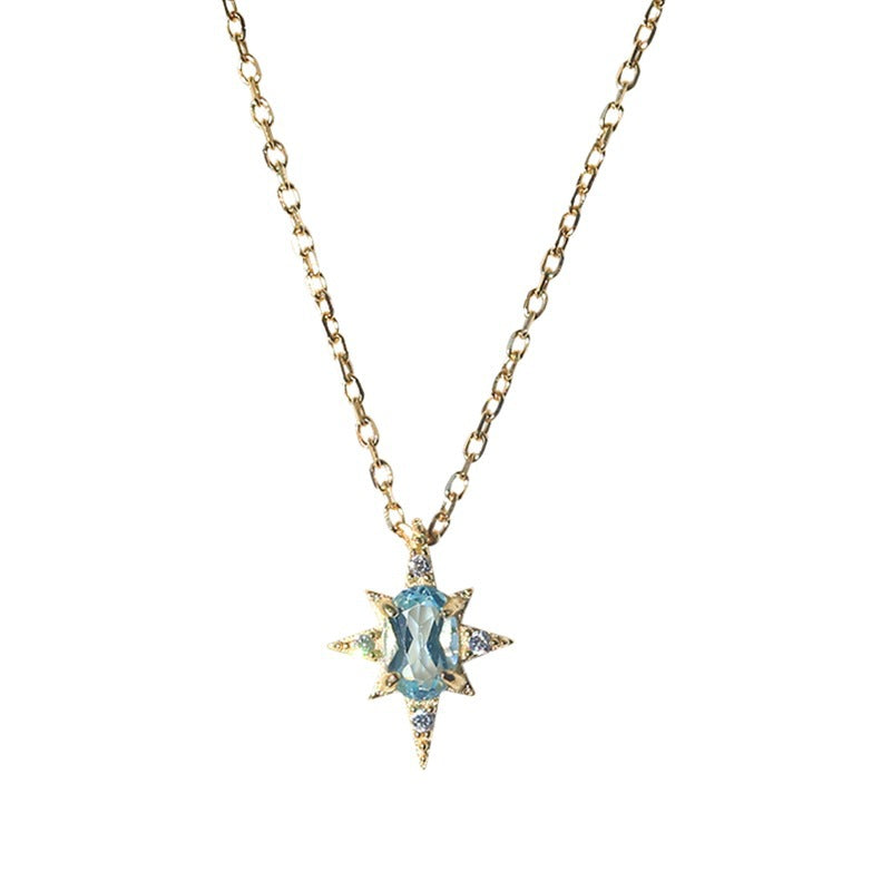 Blue Topaz Starburst Pendant Necklace - Gold Plated 925 Sterling Silver - Photo 7 | Pinky Promise