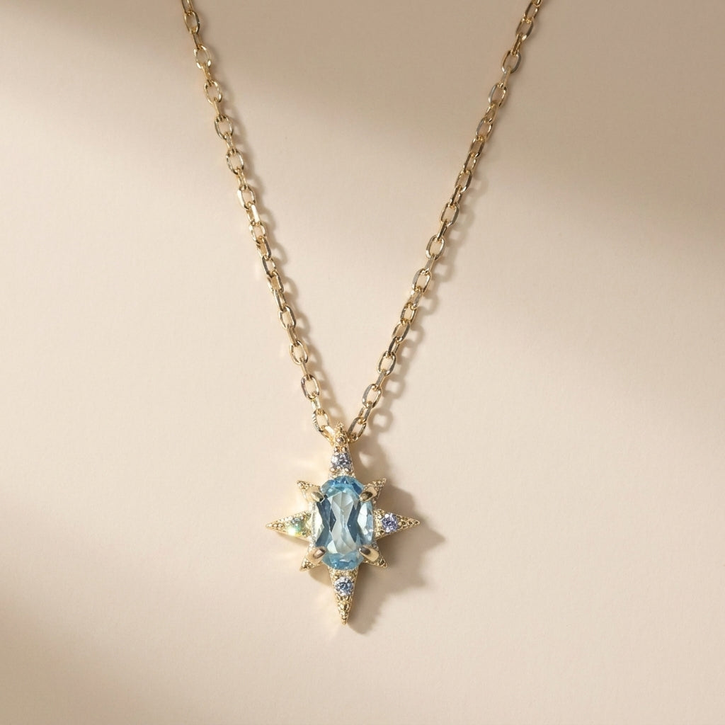 Buy Blue Topaz Starburst Pendant Necklace - Gold Plated 925 Sterling Silver at Pinky Promise