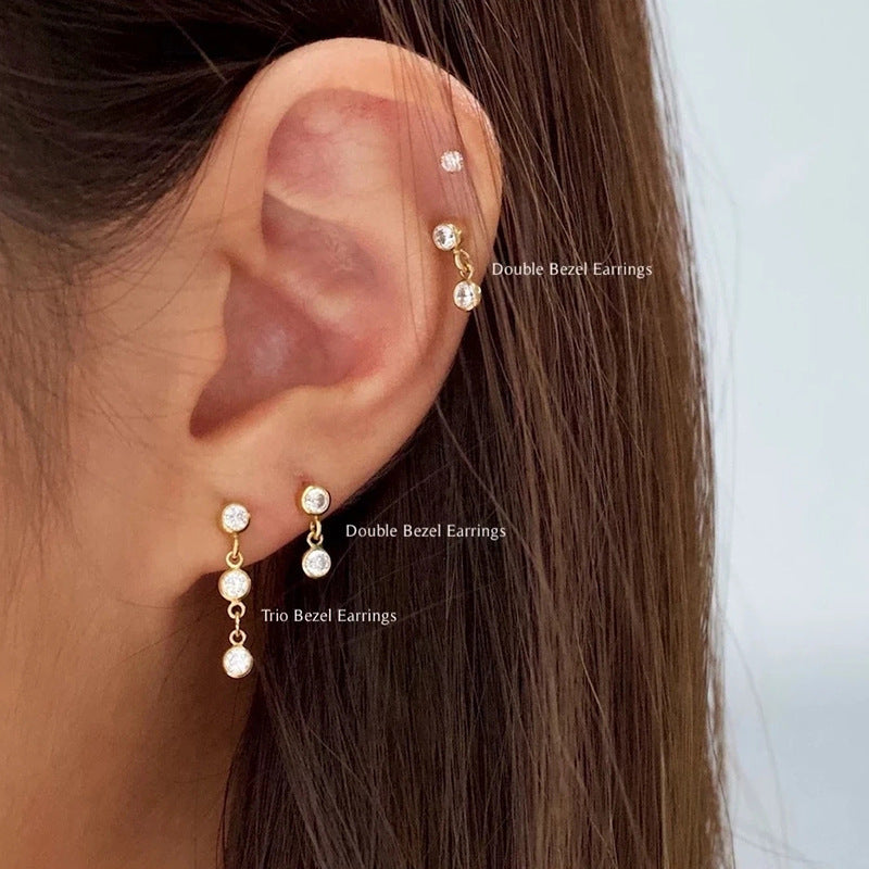 Celeste Triple Stone Linear Drop Studs - Close Up | Presentopia