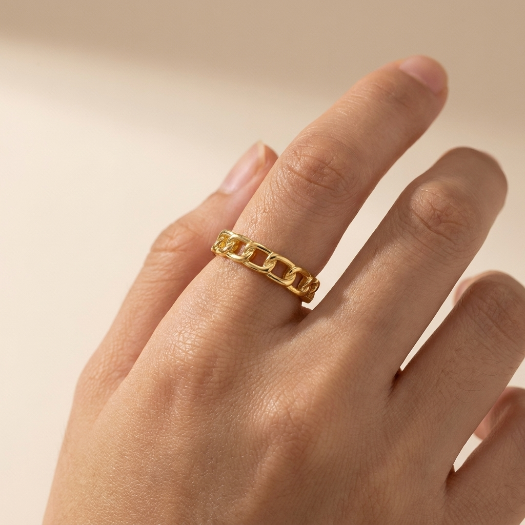 Chain Link Adjustable Ring - Gold Plated 925 Sterling Silver - Close Up | Pinky Promise