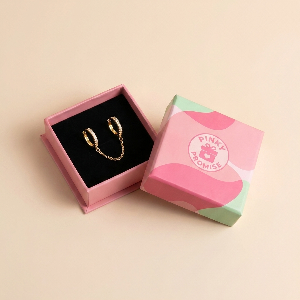 Buy Chain Linked Double Huggie Hoop Earrings - Gold Plated 925 Sterling Silver - Earrings at Presentopia - View 3
