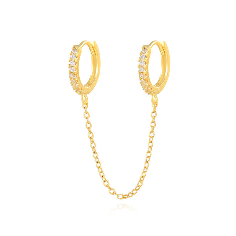 Buy Chain Linked Double Huggie Hoop Earrings - Gold Plated 925 Sterling Silver - Earrings at Presentopia - View 8