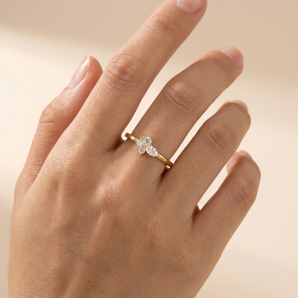Cluster Crystal Ring – 925 Sterling Silver, Gold Plated | Pinky Promise