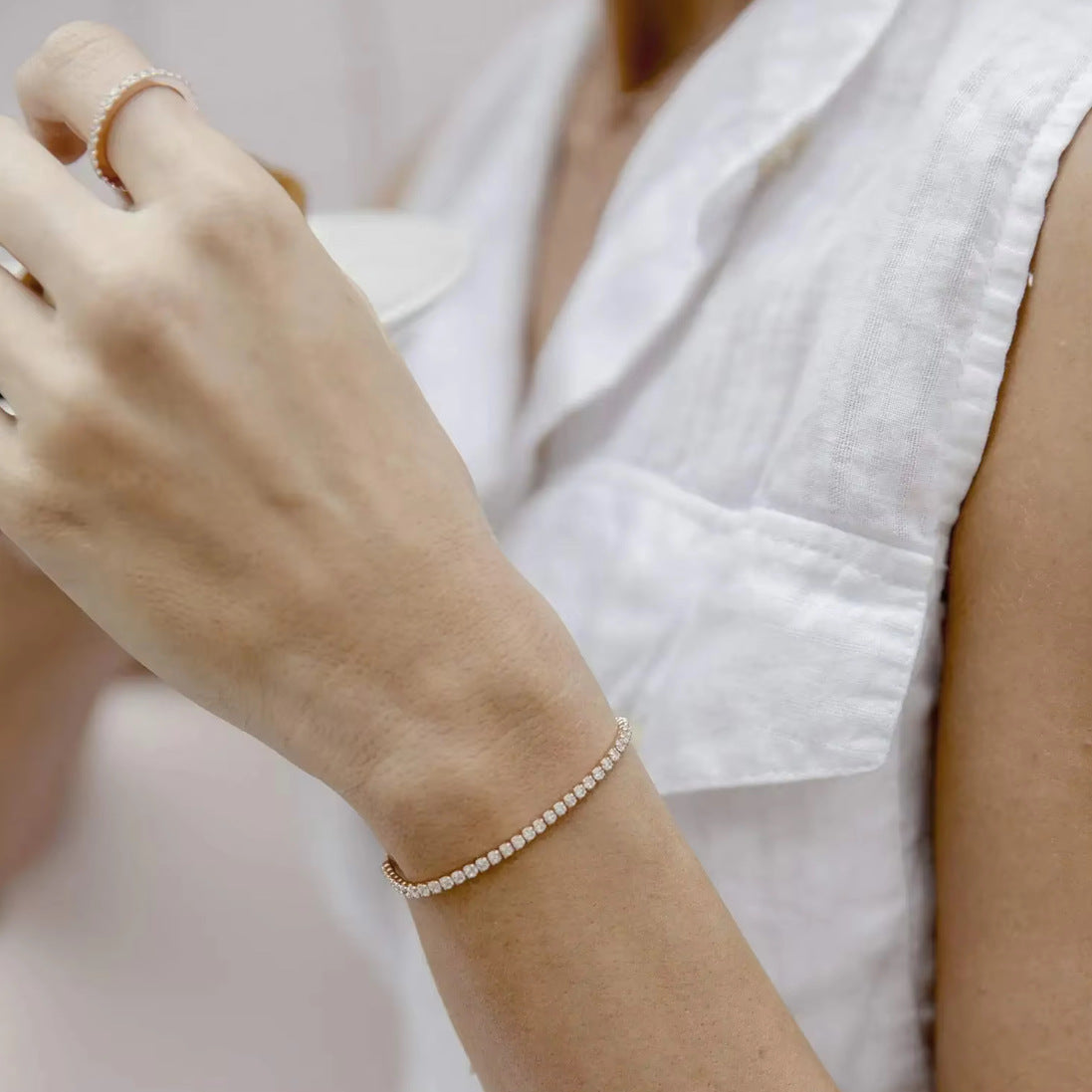 Dainty 2mm Adjustable Tennis Bracelet in Gold Vermeil - View 2