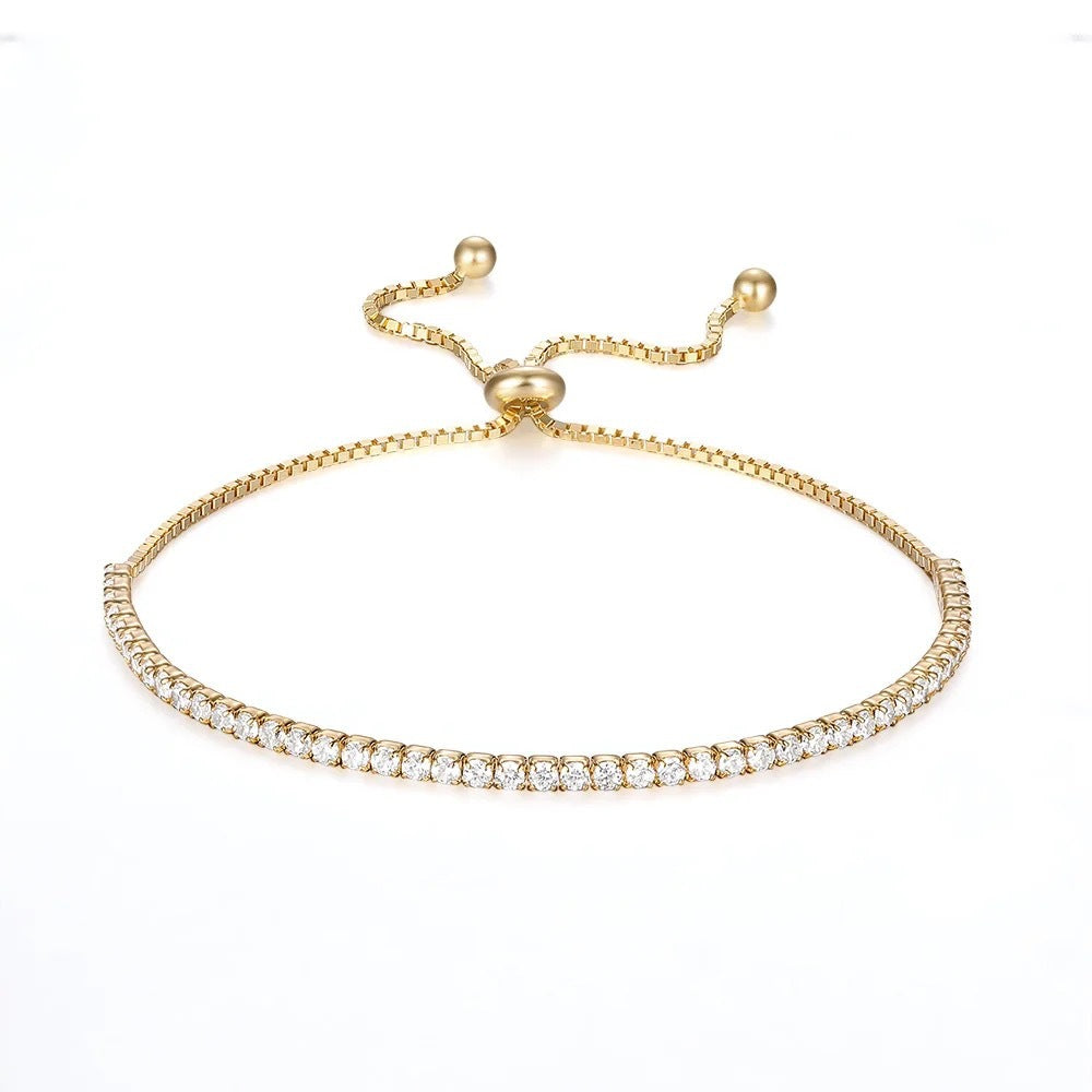Dainty 2mm Adjustable Tennis Bracelet in Gold Vermeil - Close Up | Presentopia