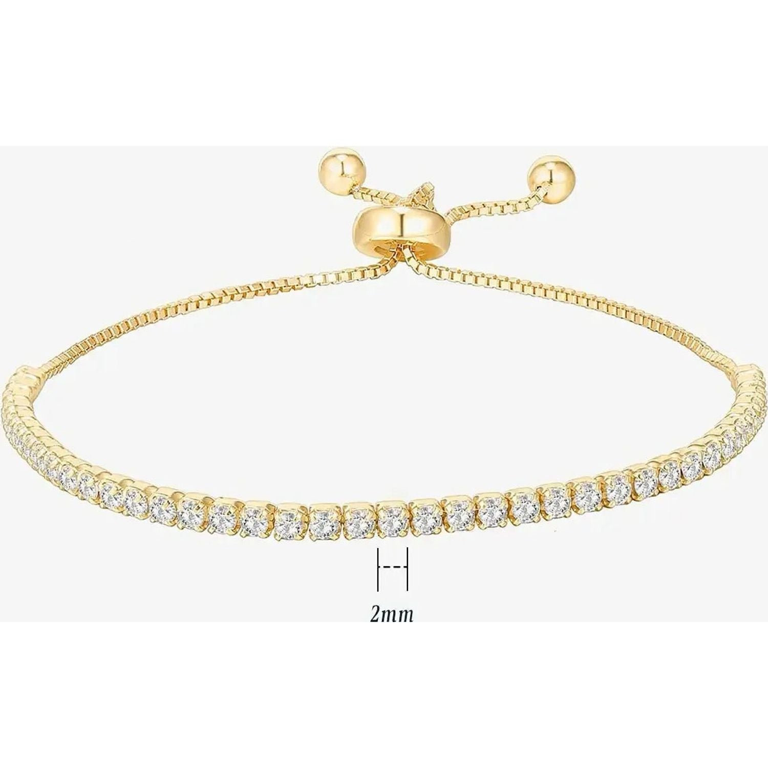 Dainty 2mm Adjustable Tennis Bracelet in Gold Vermeil