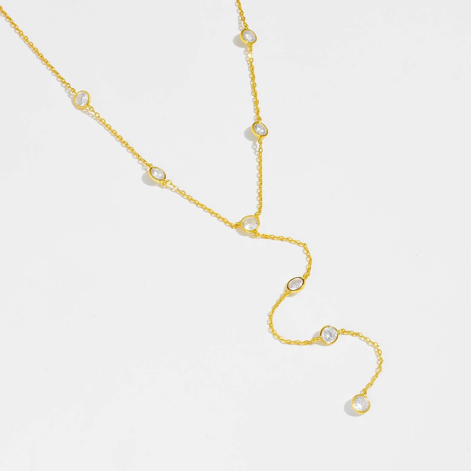 Dainty Bezel-Set Crystal Y-Necklace in Gold Vermeil - Photo 4 | Presentopia UAE