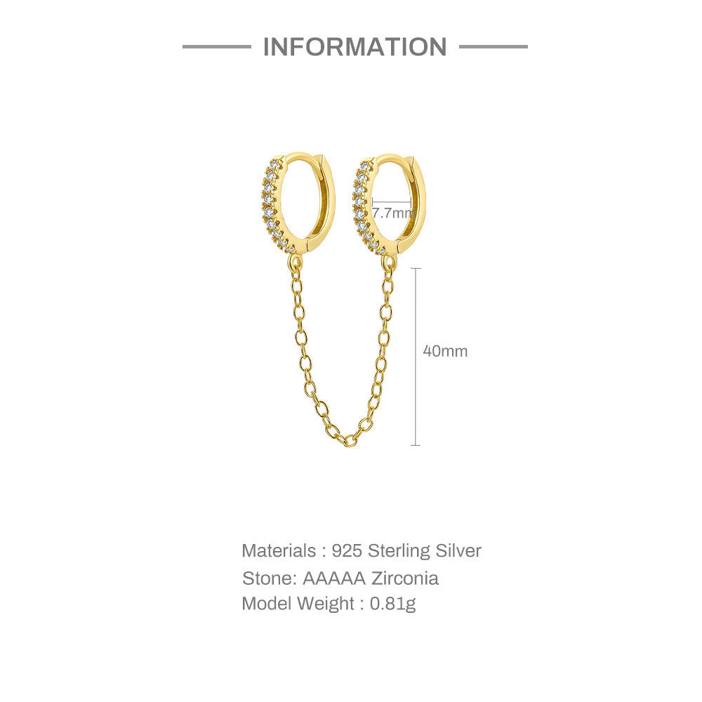 Dainty Pave Huggie Hoops with Drop Chain Link - Close Up | Presentopia