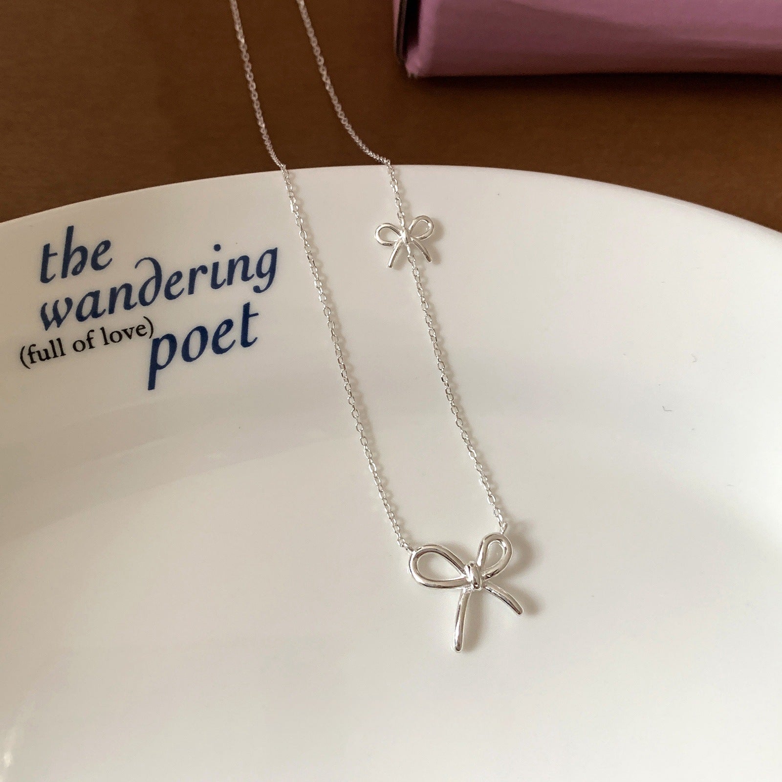 Double Bow Charm Necklace - 925 Sterling Silver - Photo 4 | Pinky Promise