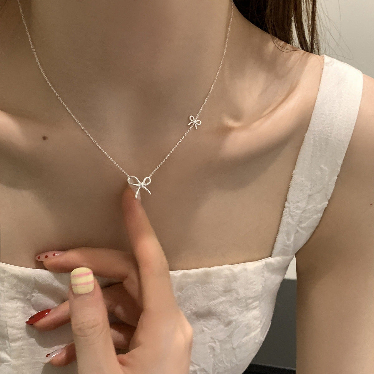Buy Double Bow Charm Necklace - 925 Sterling Silver - Necklaces at Presentopia - View 3