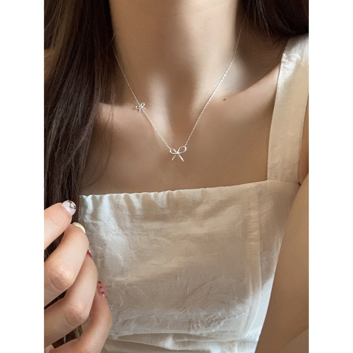 Buy Double Bow Charm Necklace - 925 Sterling Silver - Necklaces at Presentopia - View 4
