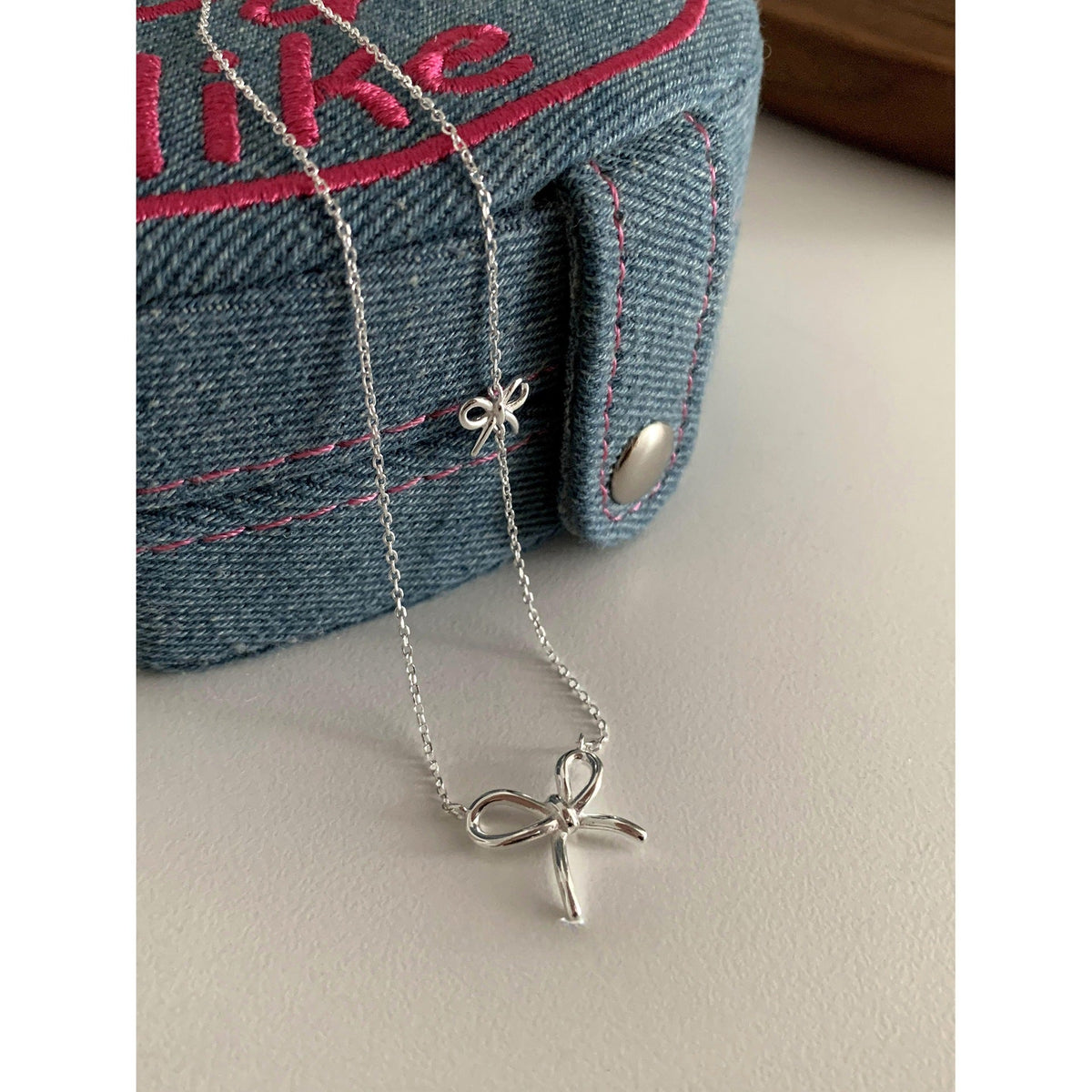 Buy Double Bow Charm Necklace - 925 Sterling Silver - Necklaces at Presentopia - View 5