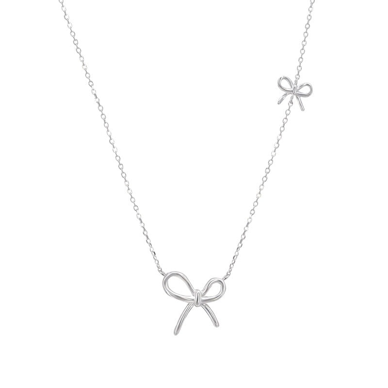 Buy Double Bow Charm Necklace - 925 Sterling Silver - Necklaces at Presentopia - View 6