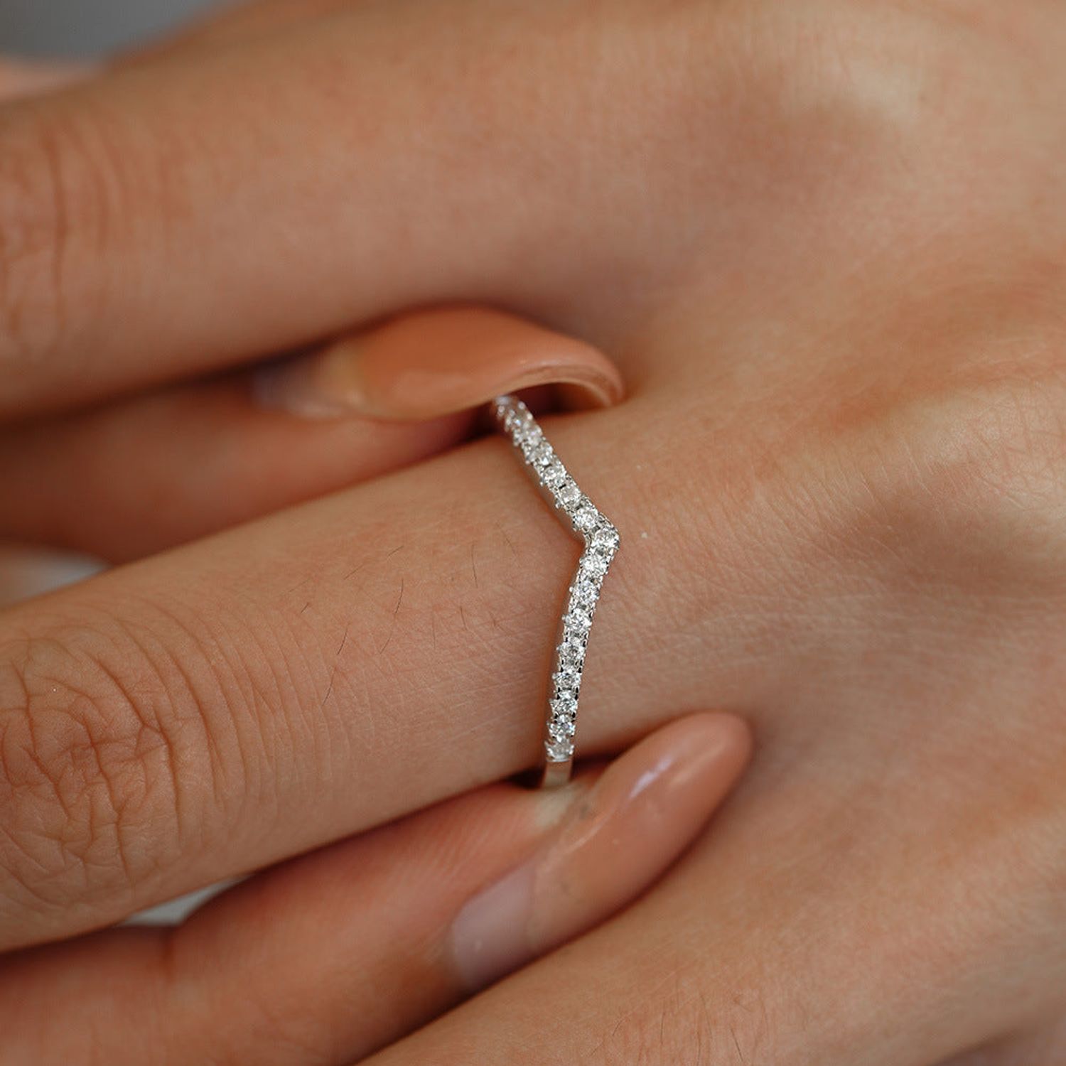 Eden Pave Chevron Wishbone Ring (Size 7 )
