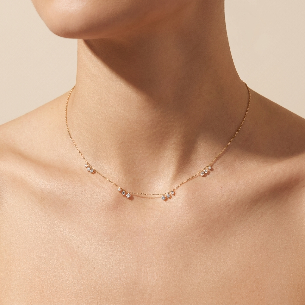 Floating Cluster Station Necklace - Gold Plated 925 Sterling Silver | Pinky Promise