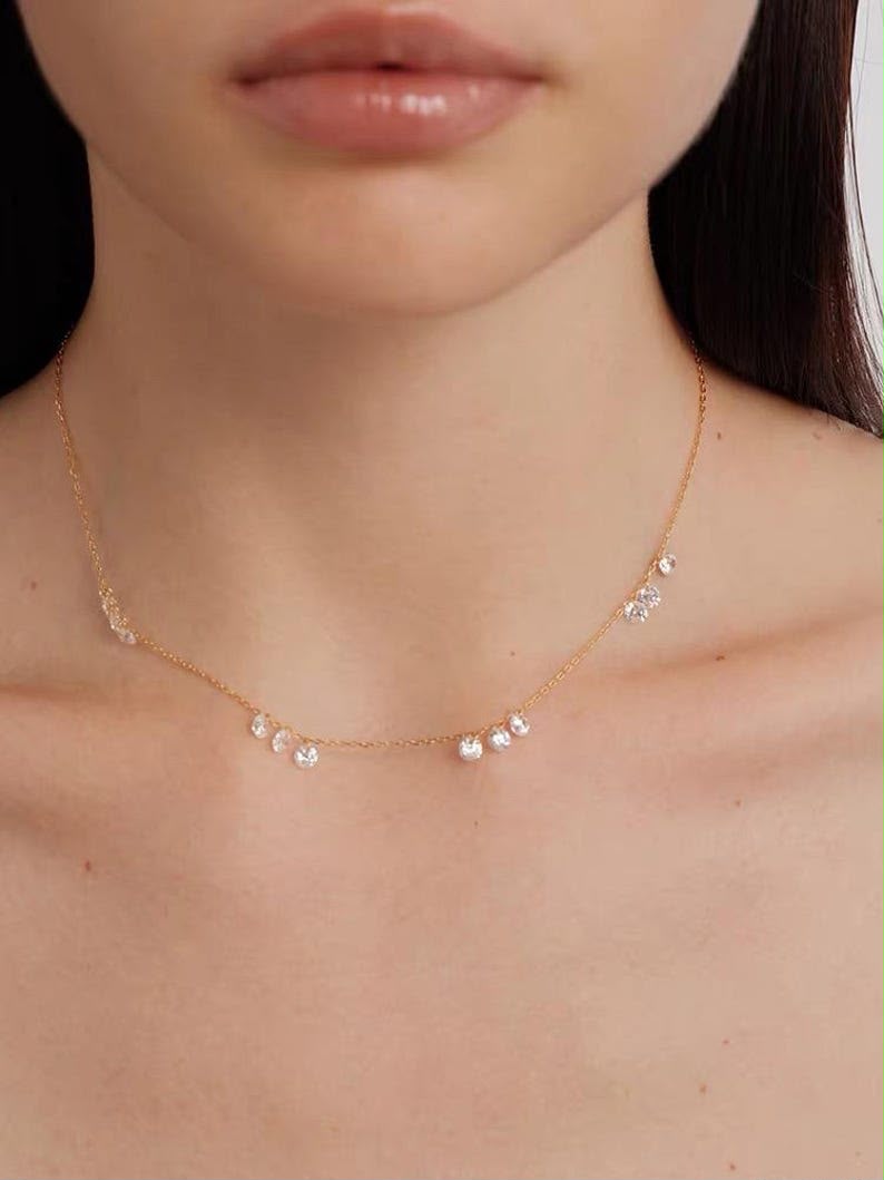 Buy Floating Cluster Station Necklace - Gold Plated 925 Sterling Silver - Necklaces at Presentopia - View 3