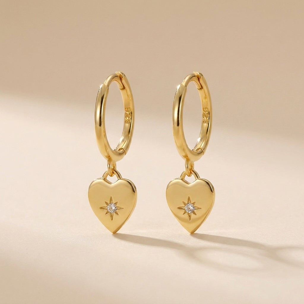 Buy Heart Charm Earrings - Gold Plated 925 Sterling Silver - Earrings at Presentopia