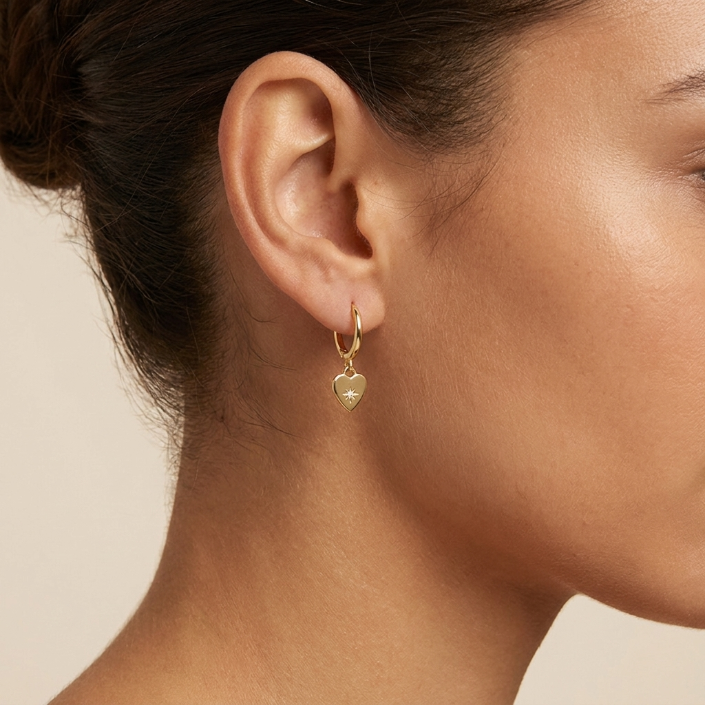 Heart Charm Earrings - Gold Plated 925 Sterling Silver | Pinky Promise