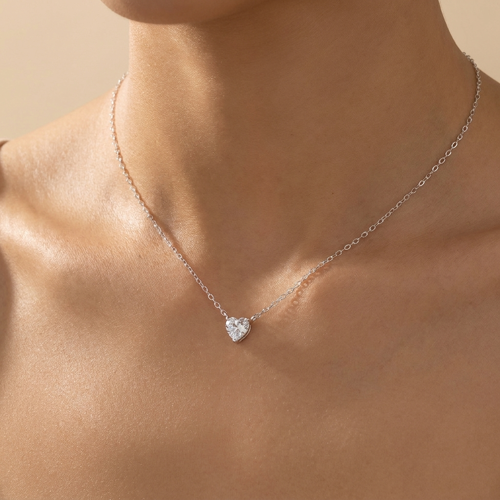 Buy Heart Cut Solitaire Necklace – 925 Sterling Silver - Necklaces at Presentopia - View 3