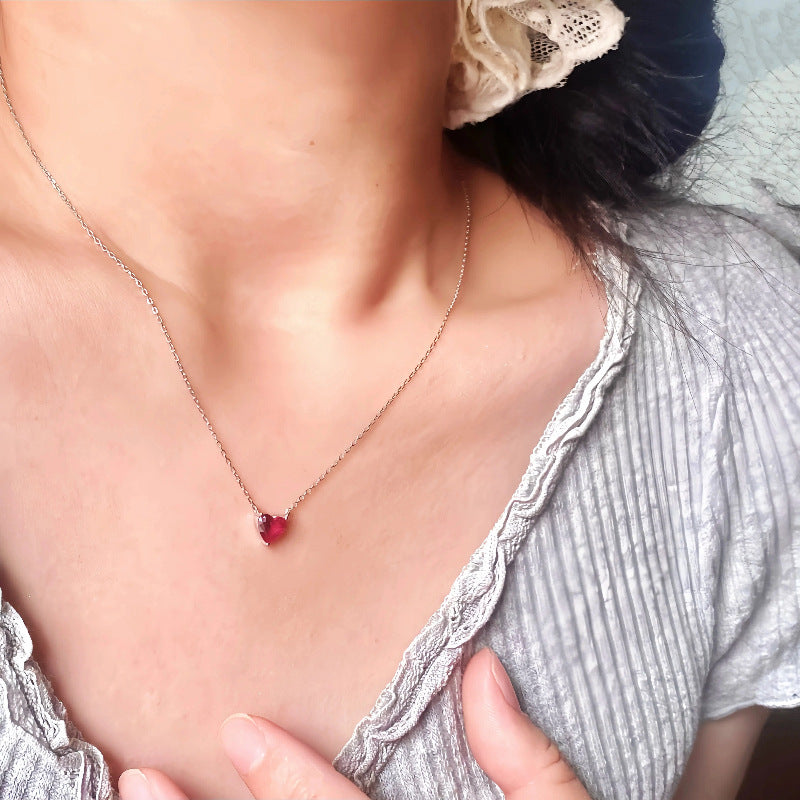 Juliet Faceted Ruby Heart Solitaire Necklace - Close Up | Presentopia