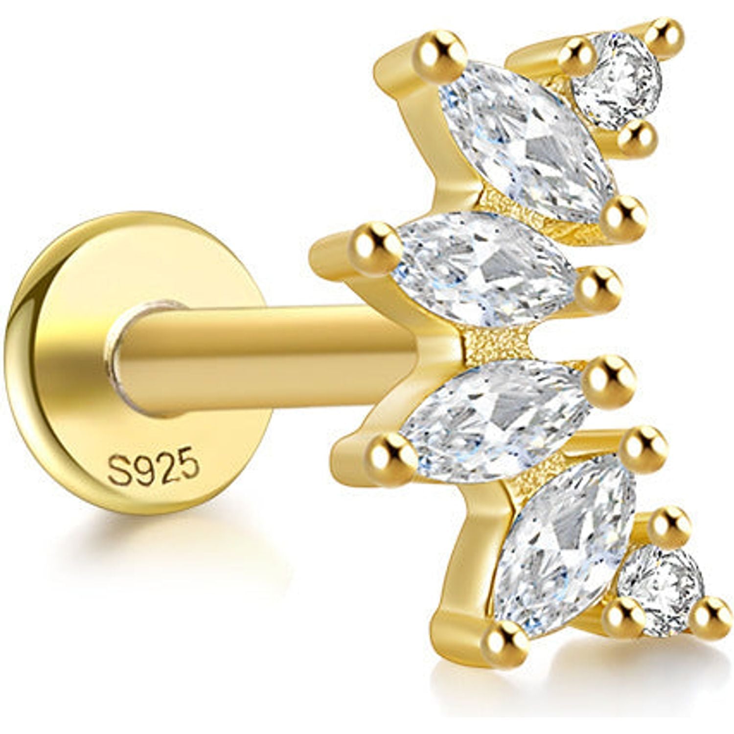 Lyra Curved Crystal Piercing Stud with Flat Back