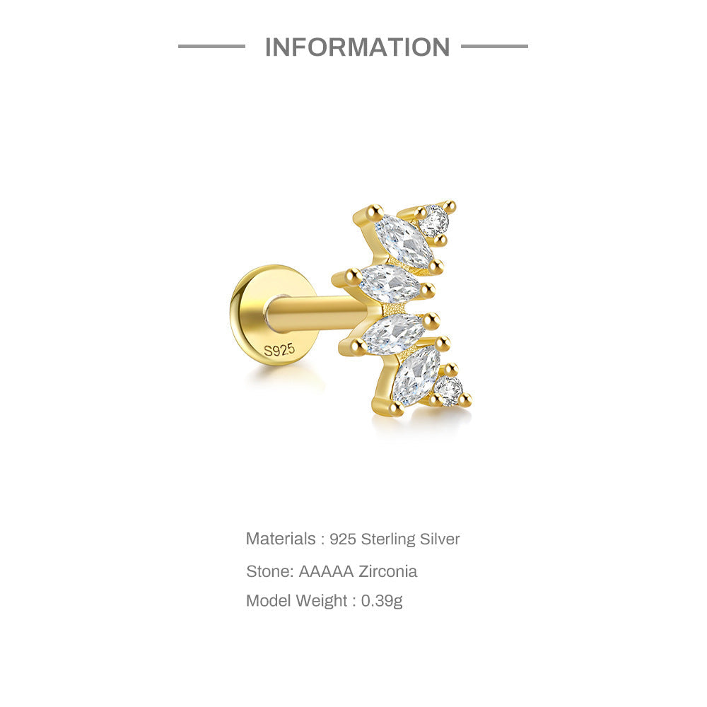 Buy Marquise Fan Flat Back Stud Earring (Single) - Gold Plated 925 Sterling Silver - Earrings at Presentopia - View 2