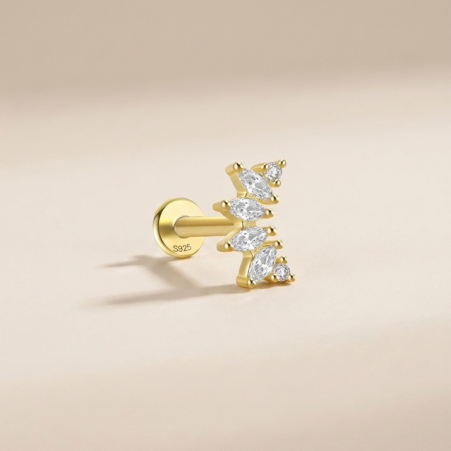 Buy Marquise Fan Flat Back Stud Earring (Single) - Gold Plated 925 Sterling Silver - Earrings at Presentopia