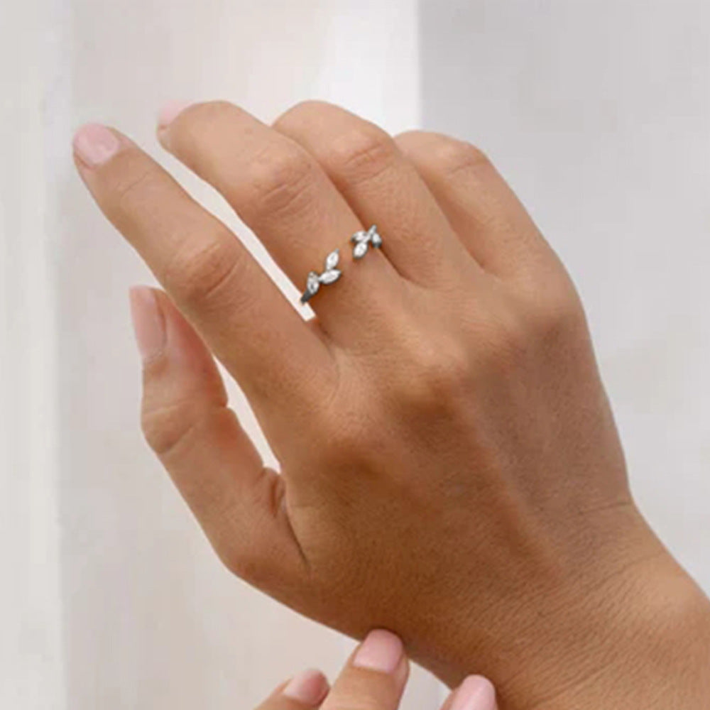 Buy Marquise Leaf Open Ring – 925 Sterling Silver, Gold Plated - Rings at Presentopia - View 4